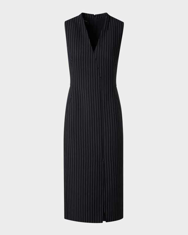 V-Neck Pinstripe Sleeveless Dress